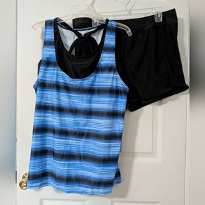 NEW 3-Piece Blue and Black Striped Tankini Set 2-3x